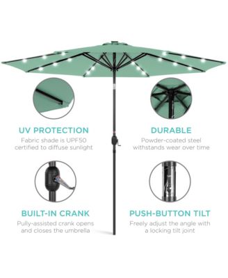 10ft Solar LED Lighted Patio Umbrella w/ Tilt Adjustment, UV-Resistant Fabric