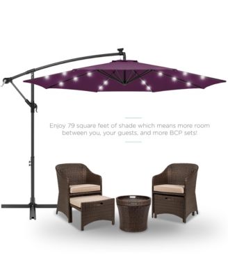 10ft Solar LED Offset Hanging Outdoor Market Patio Umbrella with Adjustable Tilt