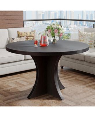 47.24-Inch Wood Farmhouse Kitchen Round Dining Table for 4-6, Small Dinner Table