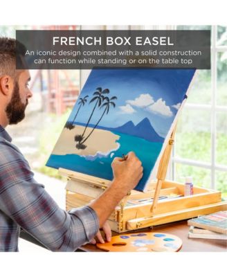 French Easel, 32pc Beginners Kit Portable Wooden Adjustable Tripod  w/ Paint Supplies