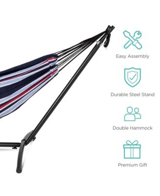 2-Person Brazilian-Style Cotton Double Hammock with Stand Set w/ Carrying Bag