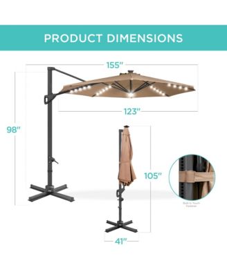 10ft 360-Degree Solar LED Lit Cantilever Patio Umbrella, Outdoor Hanging Shade