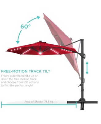 10ft 360-Degree Solar LED Lit Cantilever Patio Umbrella, Outdoor Hanging Shade