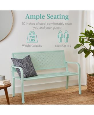 Indoor Outdoor Steel Garden Bench w/ Geometric Backrest, Foot Levelers