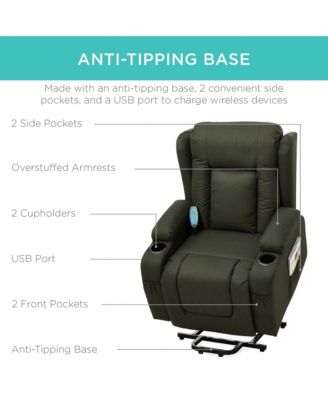 Electric Power Lift Linen Recliner Massage Chair Furniture w/ USB Port, Heat, Cupholders