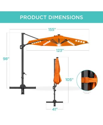 10ft 360-Degree Solar LED Lit Cantilever Patio Umbrella, Outdoor Hanging Shade