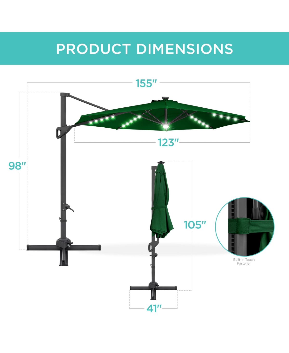 Best Choice Products 360-Degree Solar Led Lit Cantilever Patio Umbrella, Outdoor Hanging Shade