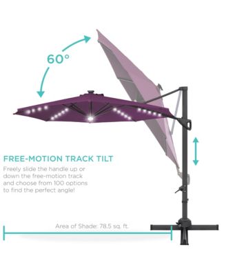 10ft 360-Degree Solar LED Lit Cantilever Patio Umbrella, Outdoor Hanging Shade