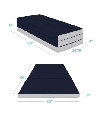 4in Thick Folding Portable Midnight Blue Mattress Topper w/ Carry Case, Washable Cover