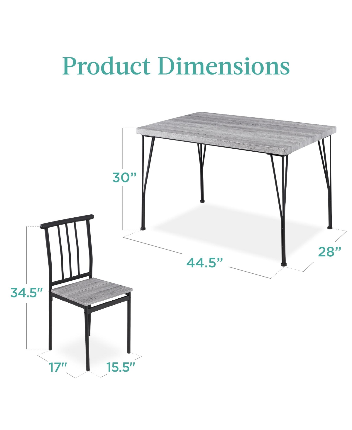 Best Choice Products 5-Piece Indoor Modern Metal Wood Rectangular Dining Table Furniture Set w/ 4 Chairs