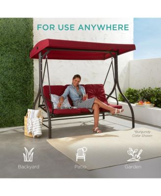 3-Seat Outdoor Converting Canopy Swing Glider Patio Hammock w/ Removable Cushions