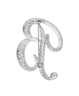 Large Statement ABC Pave Crystal Letters Alphabet Initial Scarf Lapel Pin Brooch Silver Plated