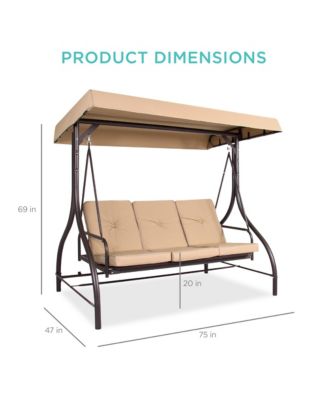 3-Seat Outdoor Converting Canopy Swing Glider Patio Hammock w/ Removable Cushions