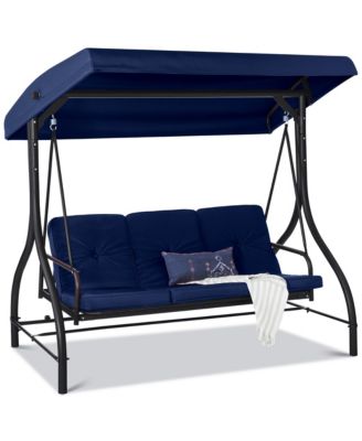 3-Seat Outdoor Converting Canopy Swing Glider Patio Hammock w/ Removable Cushions