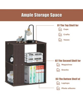 2-Tier Side Sofa End Table Bedside Nightstand Table Brown Home