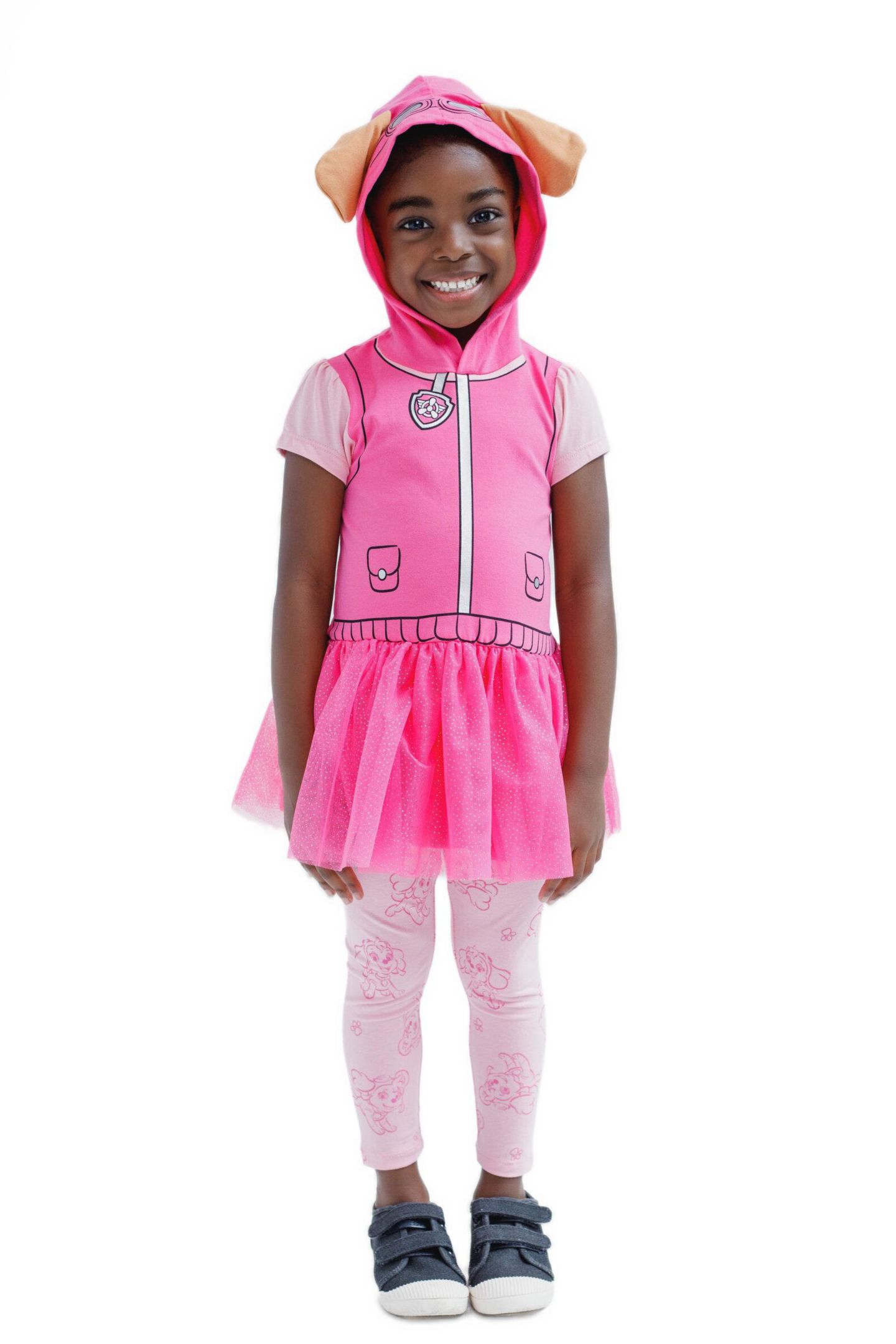 Paw Patrol Little Girls (6-8) Hooded Cosplay T-Shirt Dress and Leggings Outfit Set, цвет: Розовый — фото 2