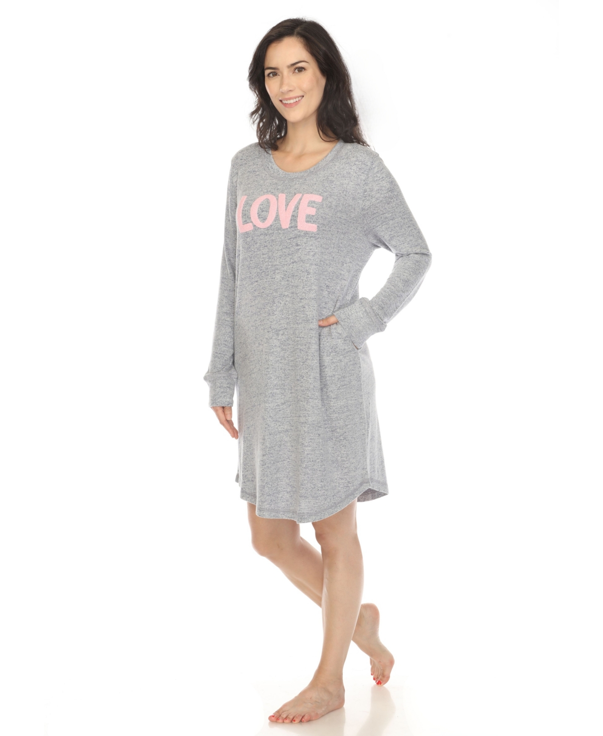 White Mark Women's Long Sleeve Sleepshirt In Denim Blue