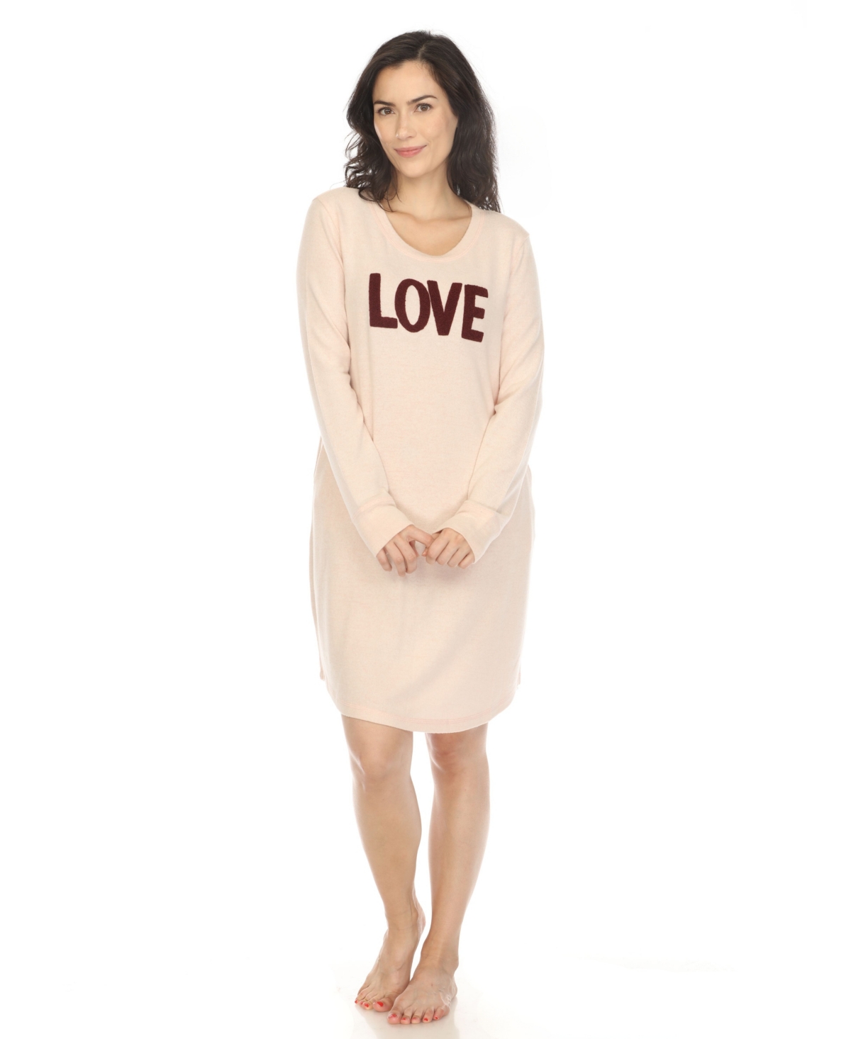 White Mark Women's Long Sleeve Sleepshirt In Pink