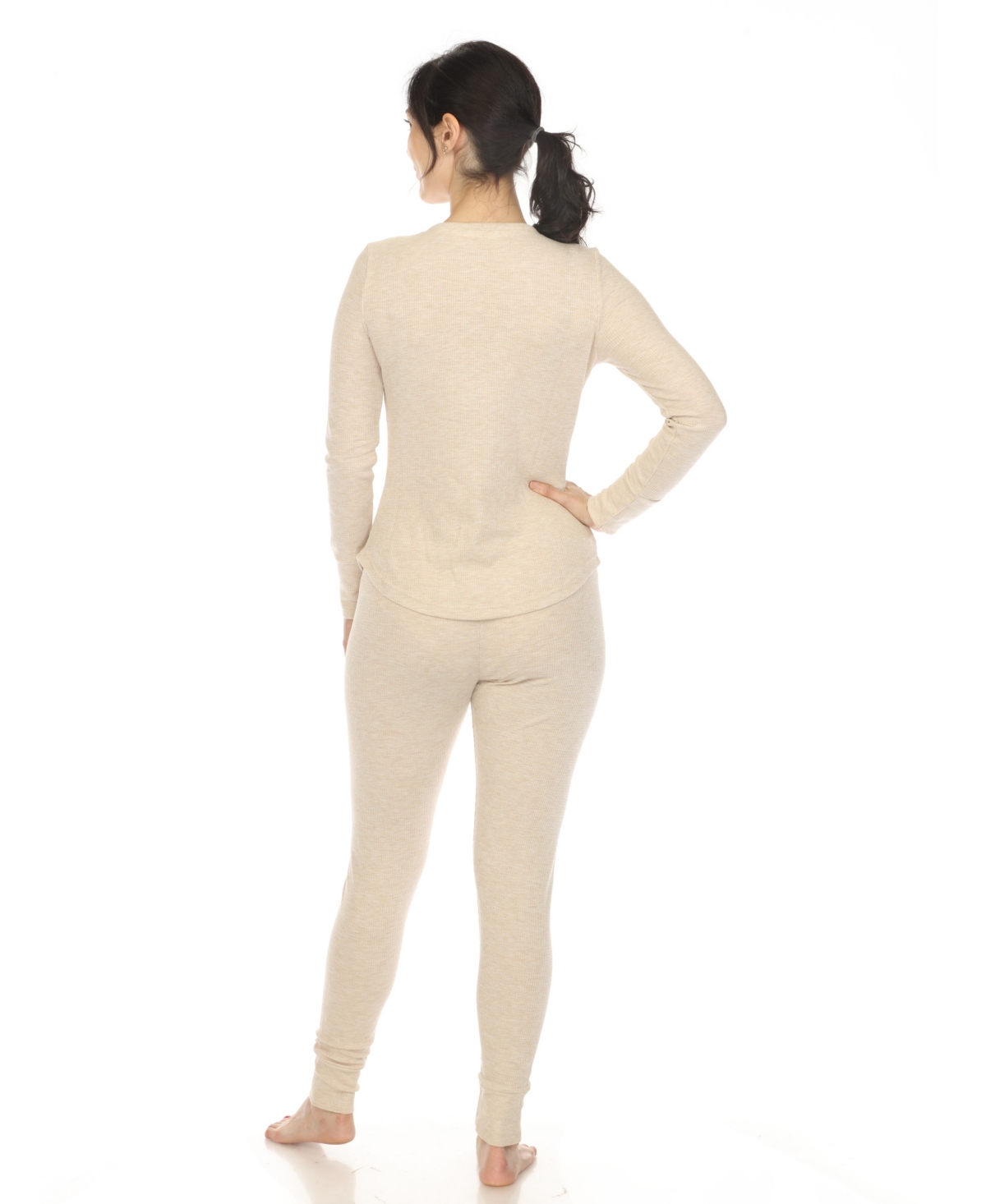 White Mark Women's Waffle Pajama Set In Beige