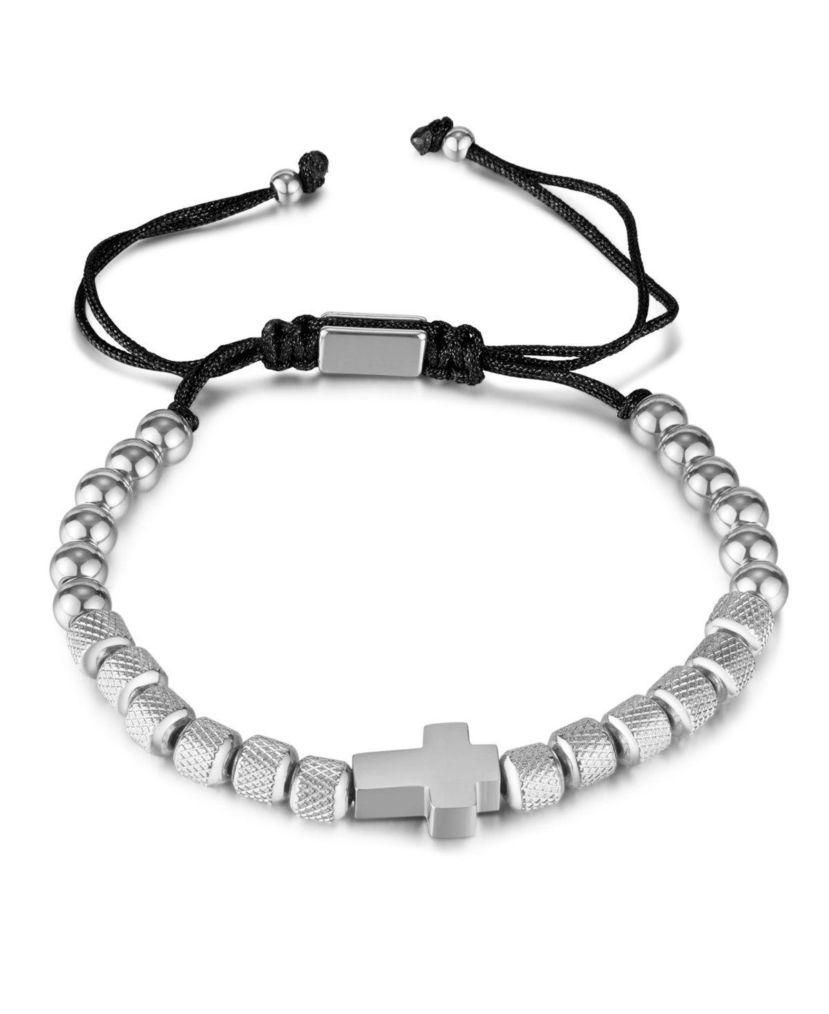 Silver Cross Beaded Rope Stainless Steel Bracelet - Silver