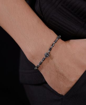 Black Hematite Anchor Beaded Stainless Steel Bracelet