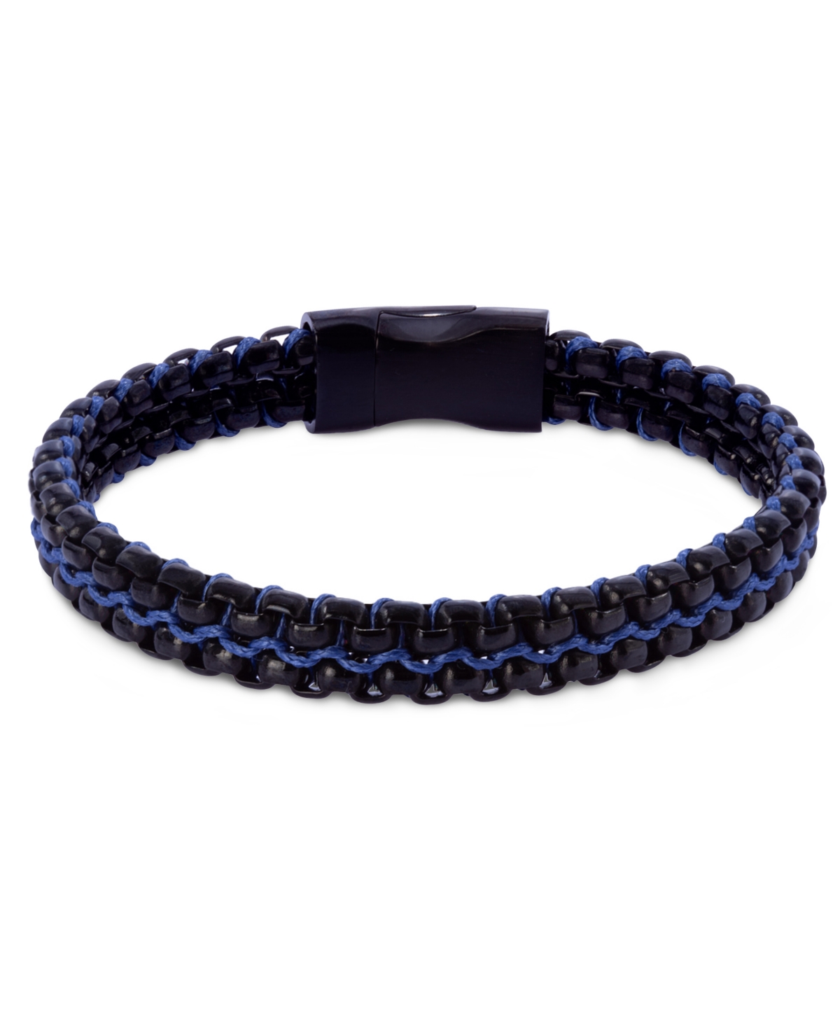 Rhona Sutton Black Rolo Chain with Blue Wax Cord Stainless Steel Bracelet