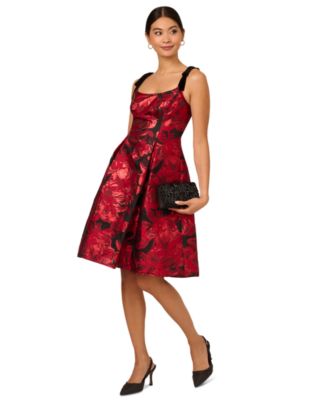 Adrianna Papell - Women's Metallic-Jacquard Bow-Strap Dress