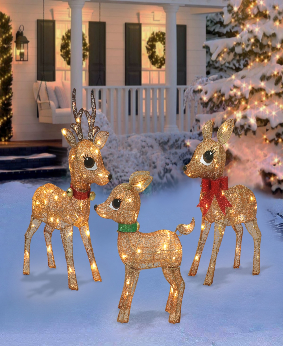 Puleo 18" Lighted Outdoor Wire Frame Deer Set, 3 Piece In Assorted