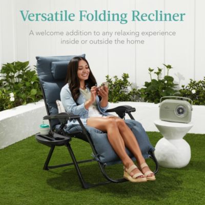 Oversized Zero Gravity Chair, Folding Recliner with Removable Cushion