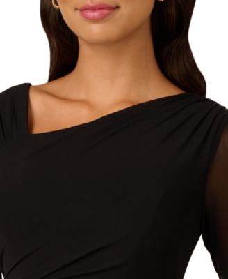 Women's Mesh-Long-Sleeve Crepe Gown