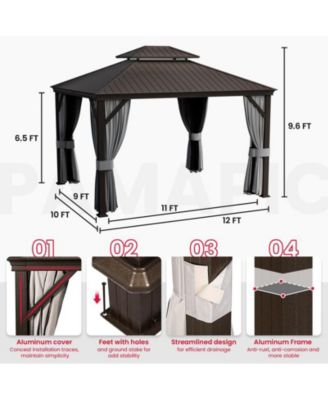 12 ft. x 14 ft. Metal Hardtop Gazebo with Curtains