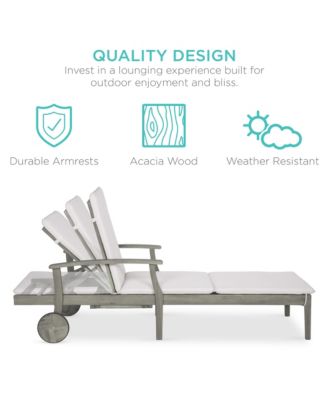 79x26in Acacia Wood Adjustable Backrest Outdoor Chaise Lounge Chair with Table and Wheels