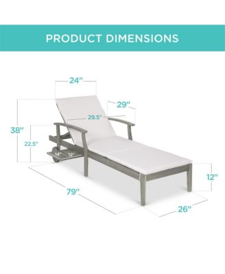 79x26in Acacia Wood Adjustable Backrest Outdoor Chaise Lounge Chair with Table and Wheels