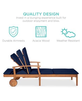 79x26in Acacia Wood Adjustable Backrest Outdoor Chaise Lounge Chair with Table and Wheels