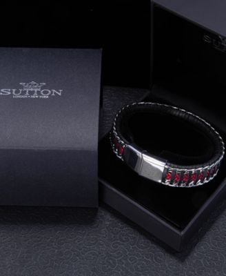 Black Red Leather with Chain Stainless Steel Bracelet