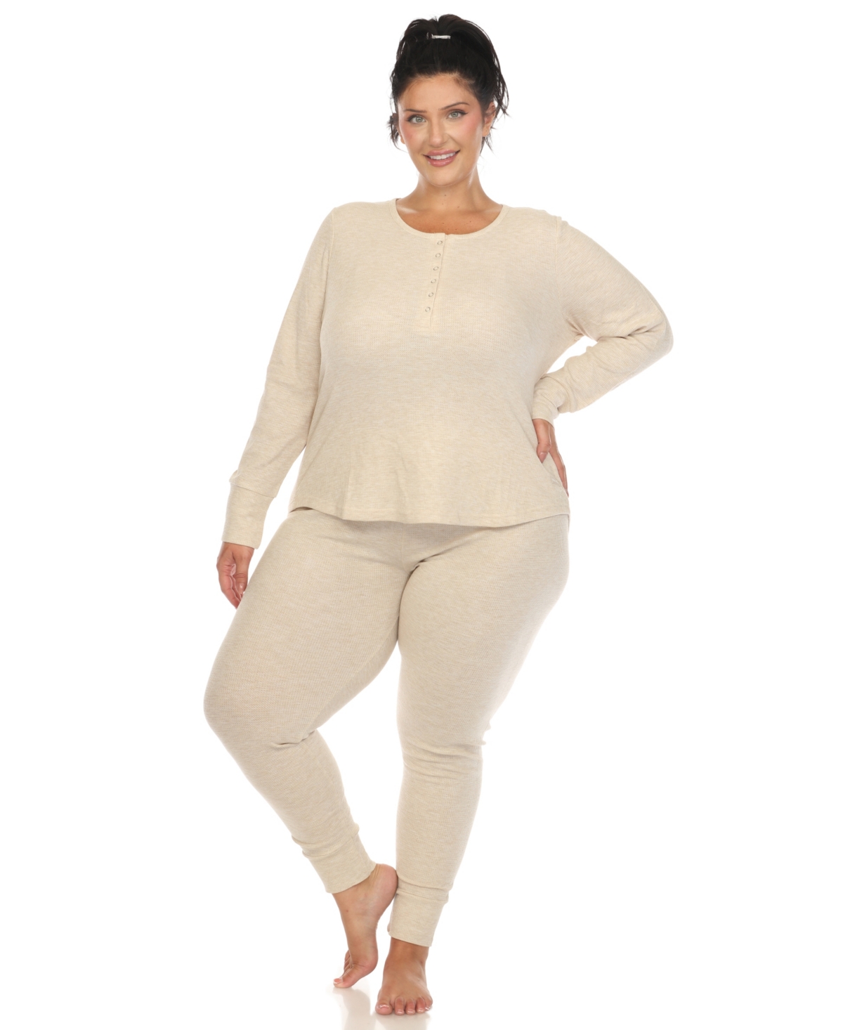 WHITE MARK PLUS SIZE WAFFLE PAJAMA SET 