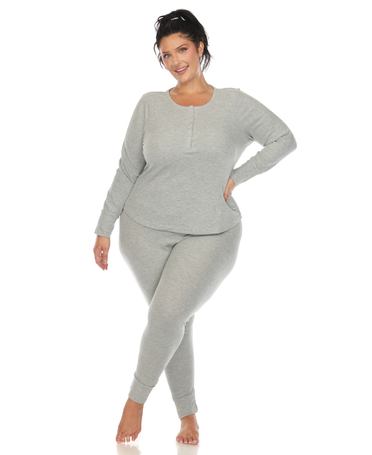 WHITE MARK PLUS SIZE WAFFLE PAJAMA SET 
