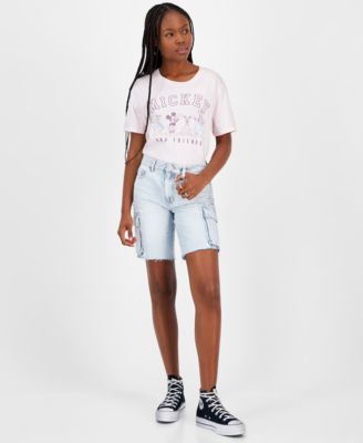Indigo Rein - Juniors' Cotton Cargo Bermuda Denim Shorts