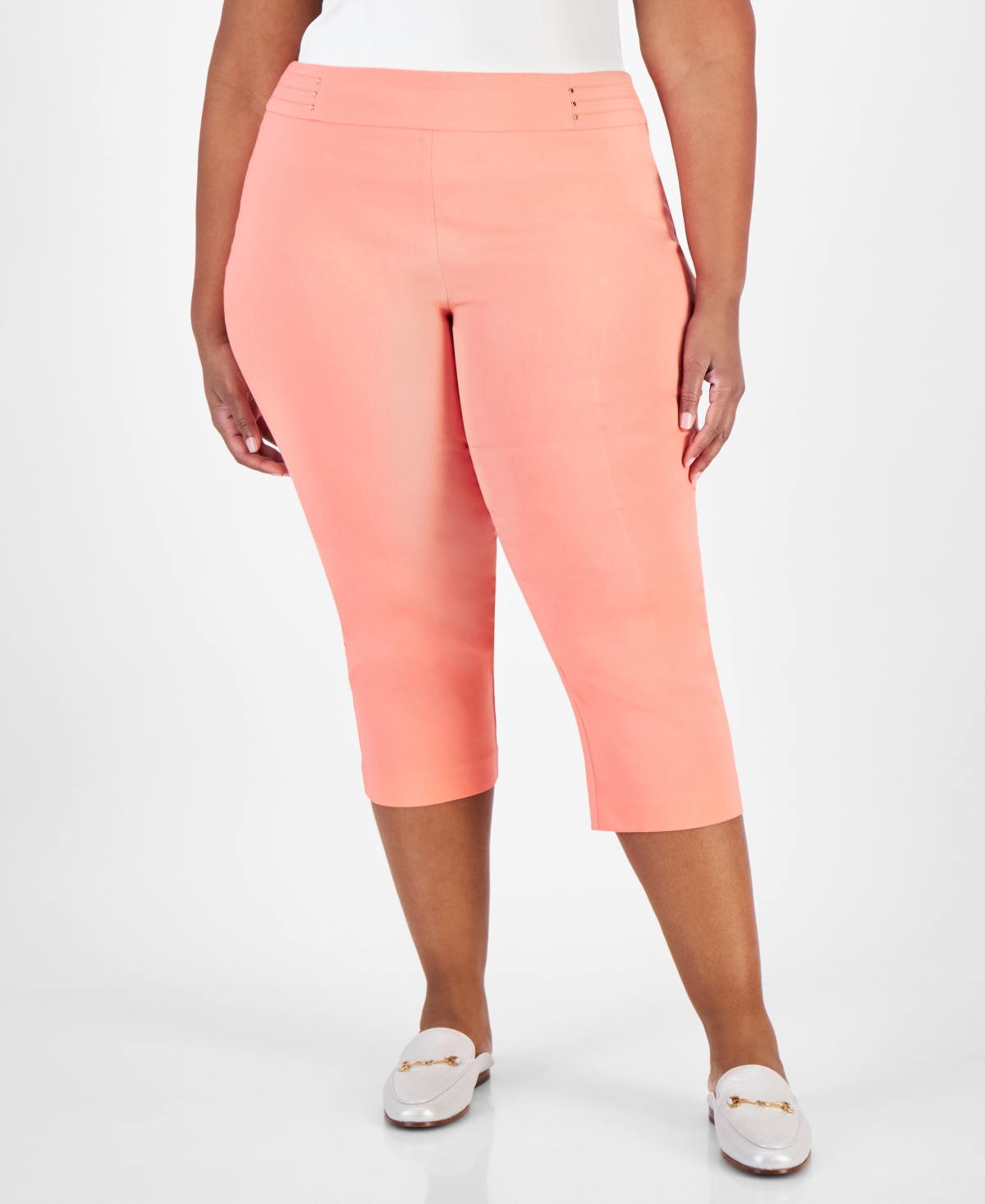 JM COLLECTION PLUS SIZE TUMMY CONTROL PULL-ON CAPRI PANTS, CREATED FOR MACY'S 