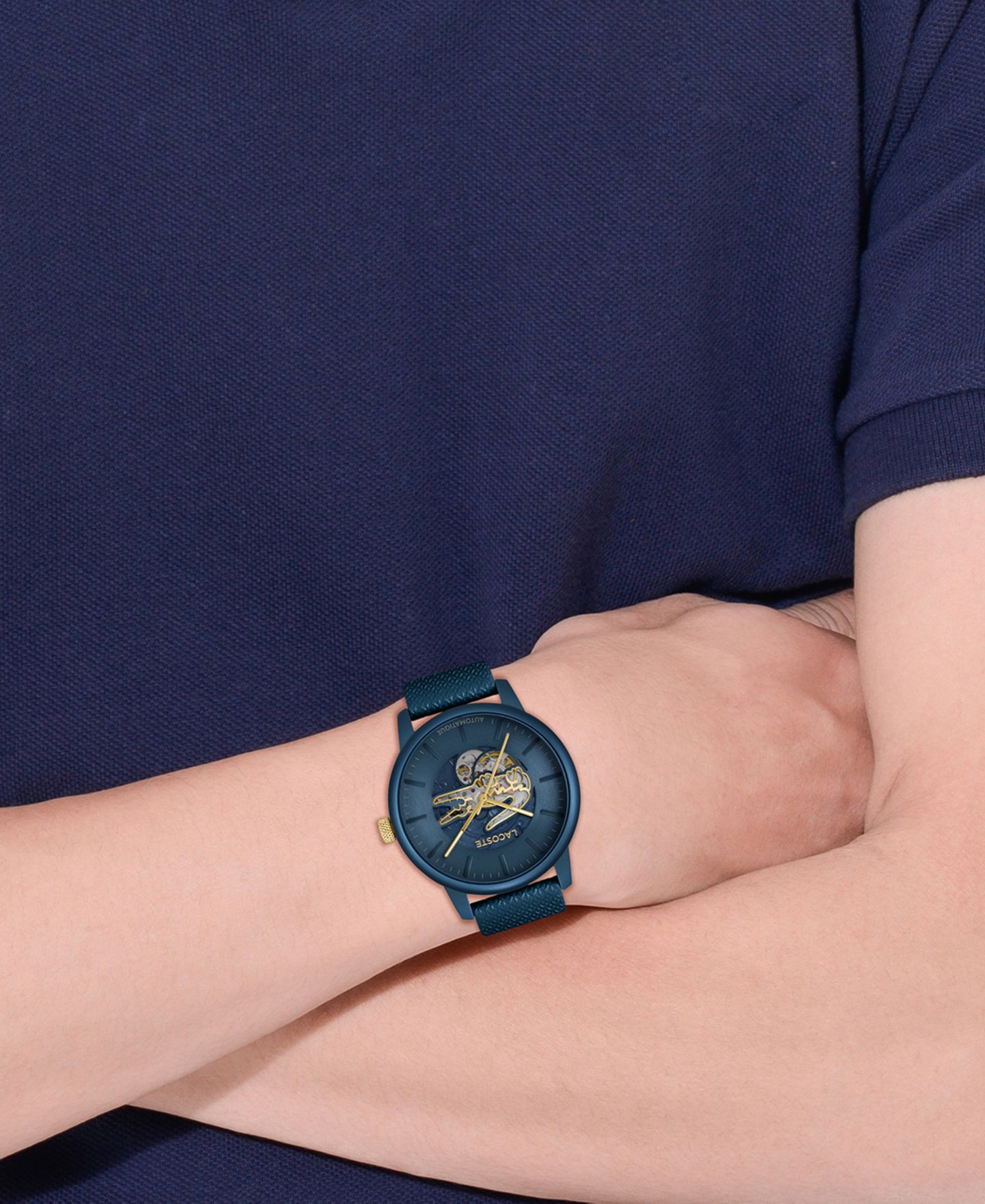 Мужские часы Lacoste L.12.12 Automatique Blue Leather Strap Watch 44mm — фото 5