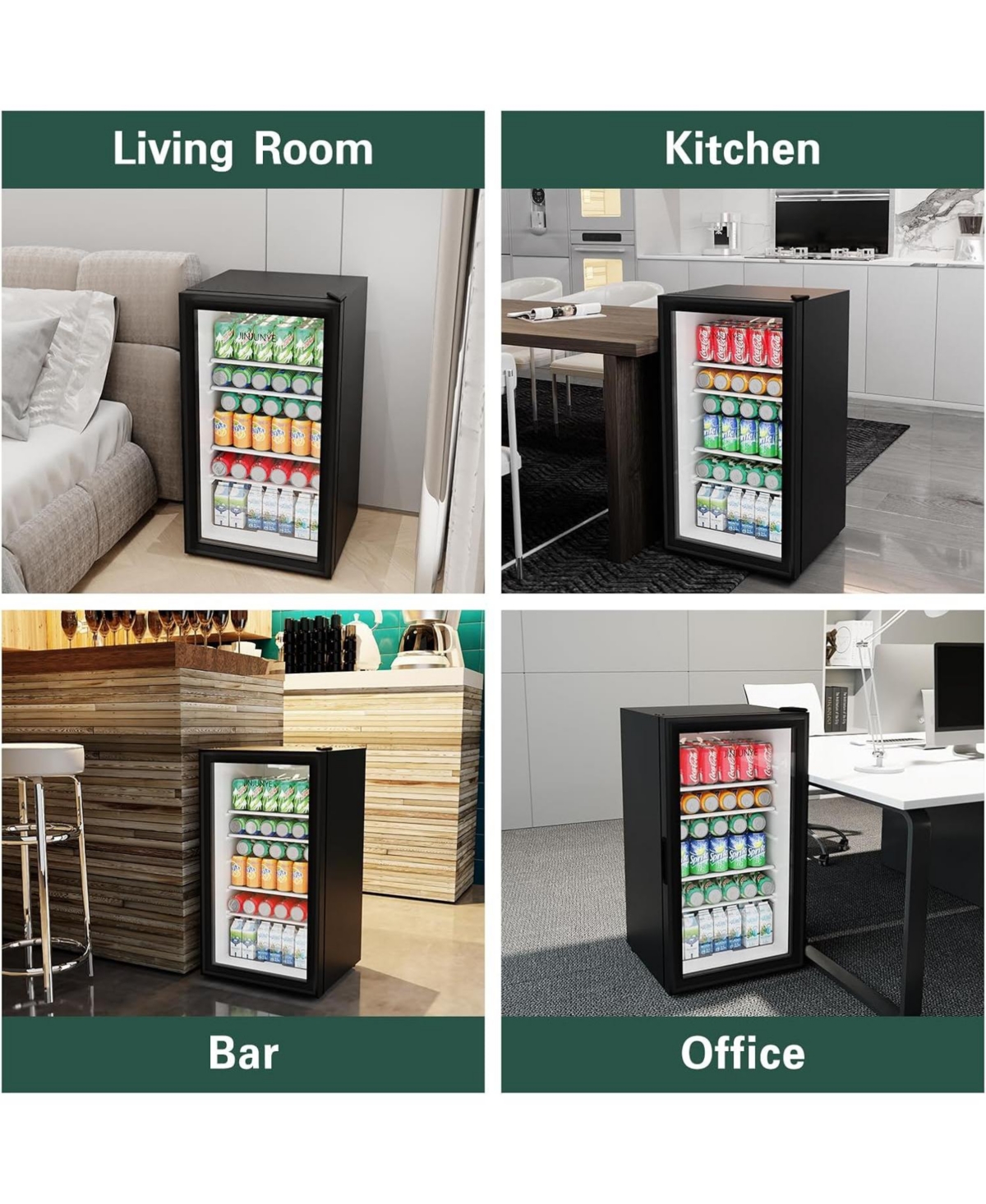 Jinjunye Beverage Refrigerator Cooler, 128 Can 3.2Cu.ft Mini Fridge, Refrigerator Glass Door for Beer Drinks Soda Wine, Beverage Fridge with Adj