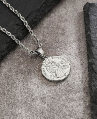 Silver Stainless Steel Saint Christopher Coin Pendant Necklace
