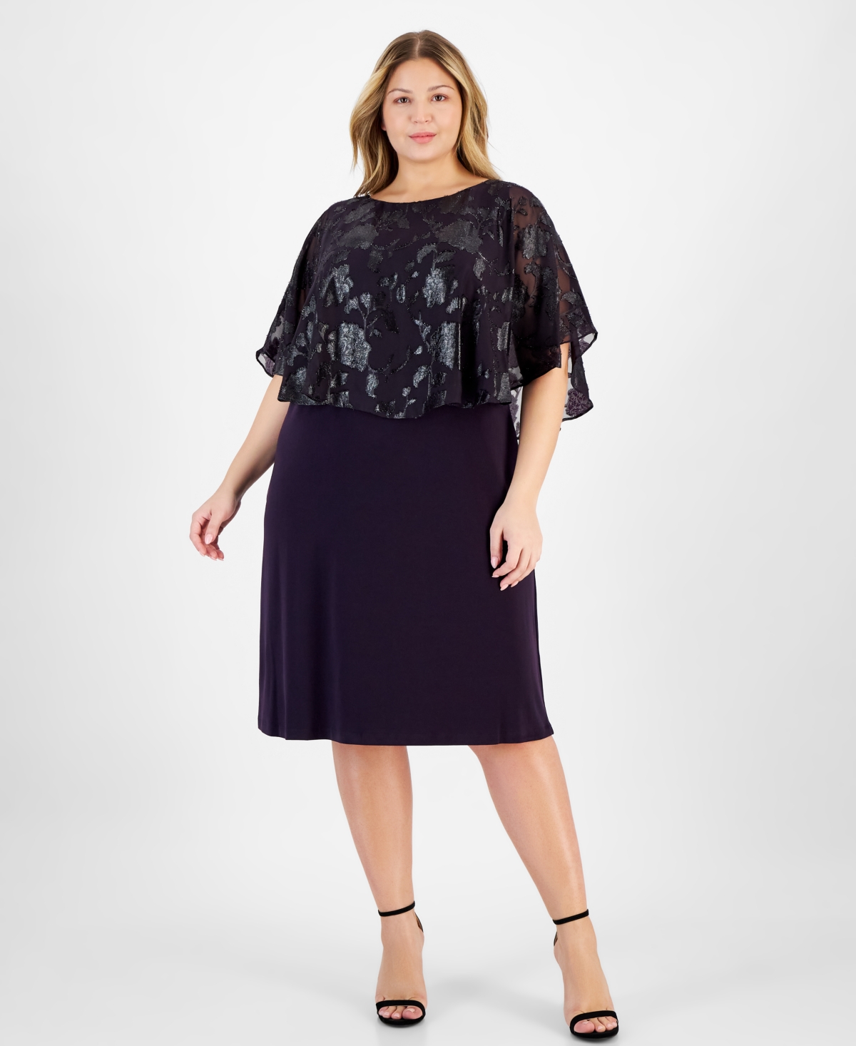 Plus Size Cape-Overlay Sheath Dress - Dark Amethyst