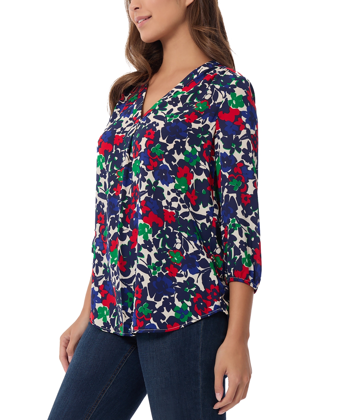 Jones New York Women's Printed V-Neck 3/4-Sleeve Tunic