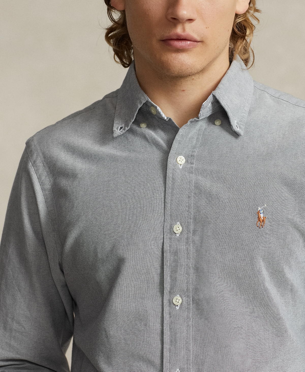 Polo Ralph Lauren Custom-fit Oxford Shirt In Gray