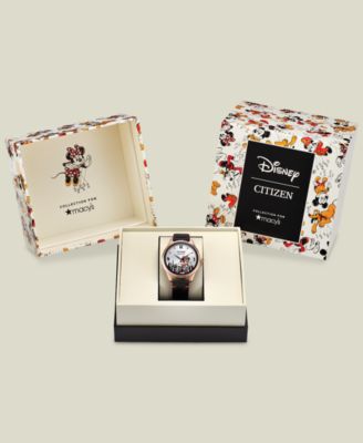 Citizen Disney | Macy's Eco-Drive Women's Soaring High Minnie Mouse Black Leather Strap Watch 36.6mm, Created for Macy's