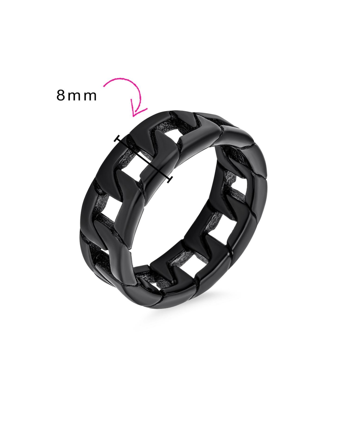 Bling Jewelry Mens Biker Jewelry Urban Mechanic Black Wide Open Rope Cuban Cable Curb Chain Link Ring Band For Men Gothic Solid Stainless Steel - Blac