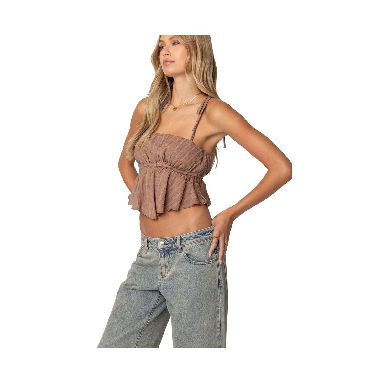 Edikted Women's Rylie Textured Chiffon Flare Top