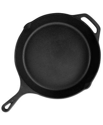 12 Inch Round Preseasoned Cast Iron Frying Pan in Black