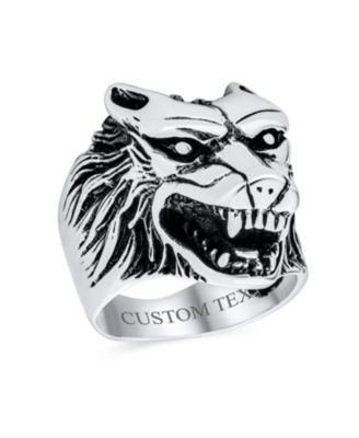 Hunter Animal Norse Viking Warrior Signet Fierce Roaring Wolf Head Ring Oxidized .925 Sterling Silver